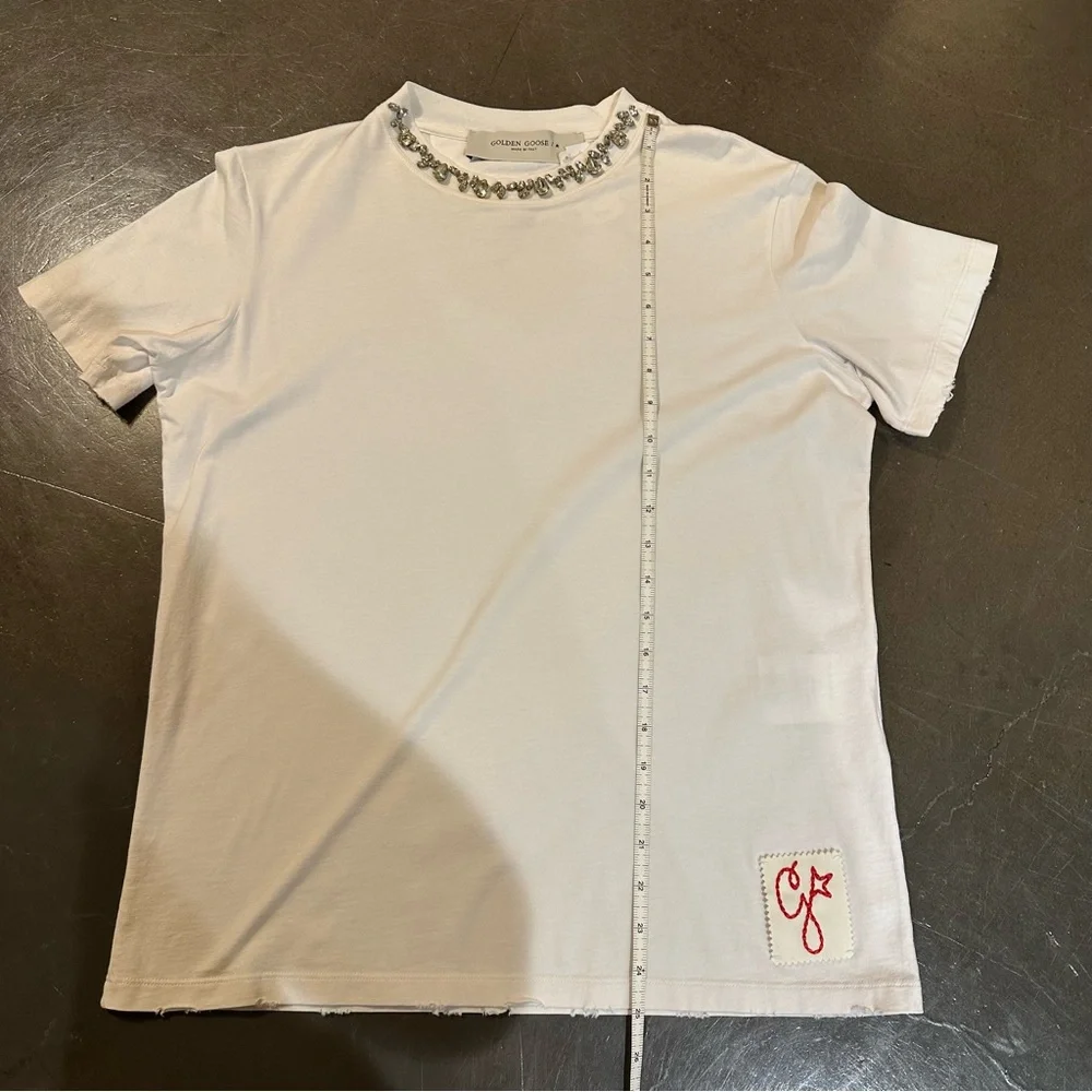NWT - Women’s Golden Goose - White Short Sleeve Tee w/Crystals - Size XS - Picture 6 of 10